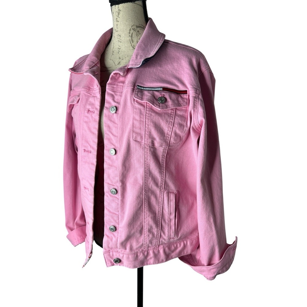 Women's Tommy Hilfiger Pink Denim Collared Jacket Breast Pockets M